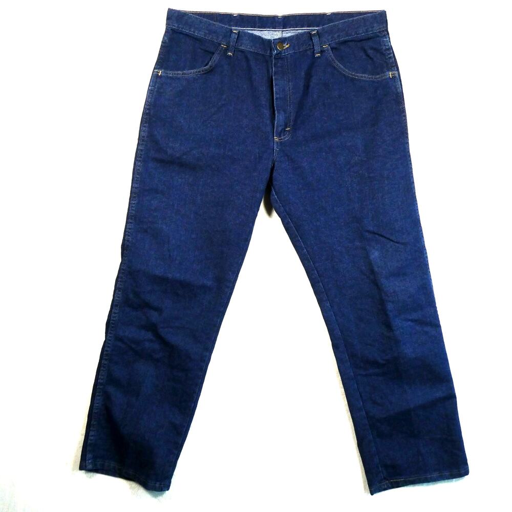 Wrangler Regular Fit Dark Wash Jeans Size 38x29 Western Denim Straight Leg